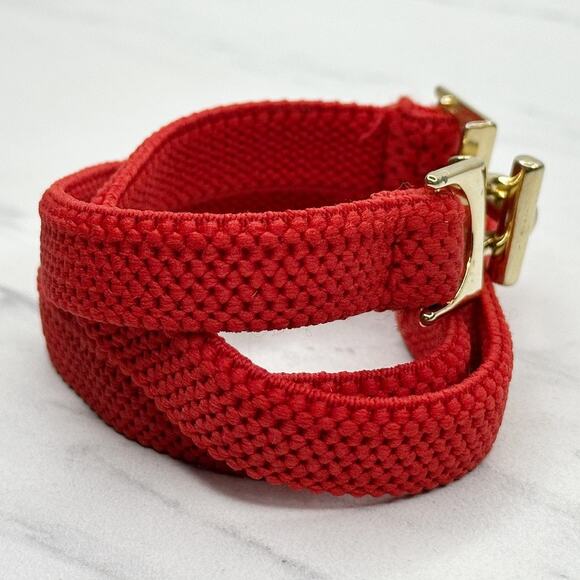 Vintage Womens Red Stretch Cinch Belt Interlocking Buckle Small (S) ✨ - Picture 5 of 7